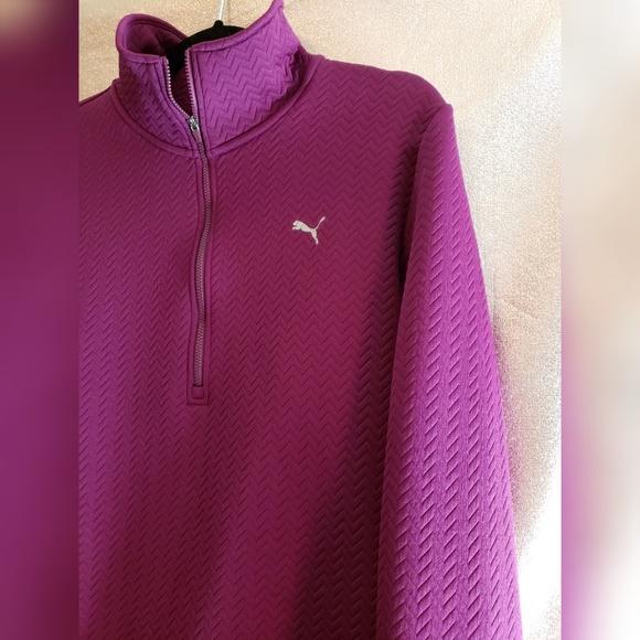 Puma Quilted Knit Sweat Jacket Large Purple Hi Low - Picture 3 of 7